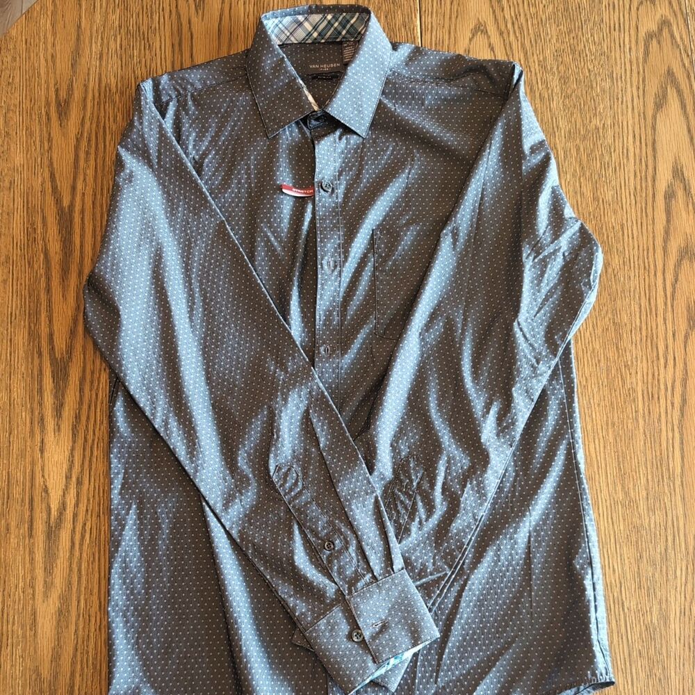 Van Heusen Slim Fit Flex Dress Shirt Men 14.5 Gray Long Sleeve Stretch Stretch